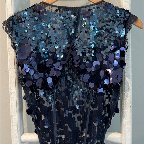 Free people Melrose sequin n lace nwt holiday backless midnight blue bodysuit M - Picture 9 of 14